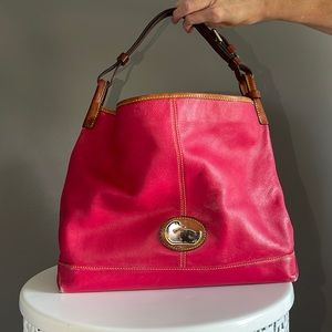 Pink Dooney & Bourke Leather Fairfield Champsac Hobo Bag